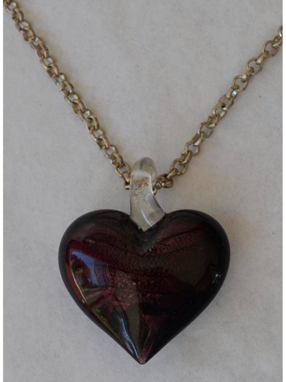 Silvertone Chain with Purple Heart Pendant Necklace